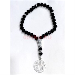 Четки мусульманские черные 33 бусины (CK-B32) с жетоном Аллах 12 шт/упаковка - фото 223896