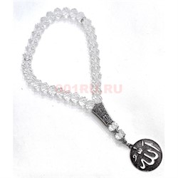 Четки мусульманские прозрачные 33 бусины (CK-B33) с жетоном Аллах 12 шт/упаковка - фото 223899