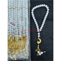 Четки мусульманские белые 33 бусины (CK-B31) под агат 12 шт/упаковка - фото 223906