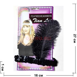 Повязка карнавальная с черным пером 12 шт/упаковка - фото 223921