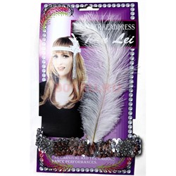 Повязка карнавальная с белым пером 12 шт/упаковка - фото 223922