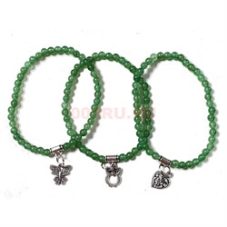 Браслет из зеленого нефрита 4 мм с металлической фурнитурой - фото 223987