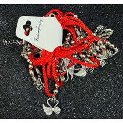 Браслет красная нитка «лебедь со стразами» 12 шт/упаковка - фото 224020