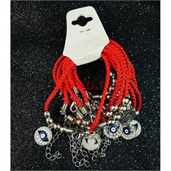 Браслет на руку «красная нитка + сглаз» 12 шт/упаковка - фото 224025