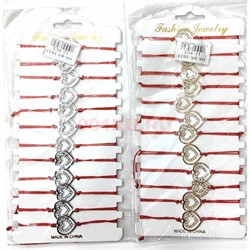 Браслет с тонкой красной нитью (BR-1633) сердце со стразами 12 шт/упаковка - фото 224027