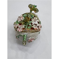 Шкатулка со стразами (QF-1645-3) «цветы с птичками» металлическая - фото 224117