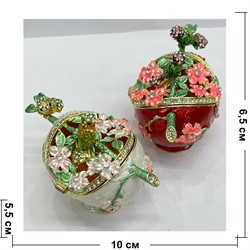 Шкатулка со стразами (QF-1645-3) «цветы с птичками» металлическая - фото 224118