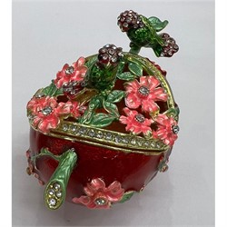 Шкатулка со стразами (QF-1645-3) «цветы с птичками» металлическая - фото 224119