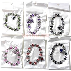 Браслет (J-108) с бусинами и подвеской сердце 12 шт/упаковка - фото 224127