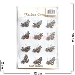 Брошь Пчела (M-21) металлическая со стразами 12 шт/упаковка - фото 224132