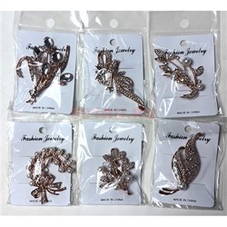 Брошь Цветок с жемчужинами (M-240) металлическая со стразами 12 шт/упаковка - фото 224135