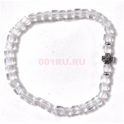 Браслет 6 мм прозрачный с крестиком - фото 224302