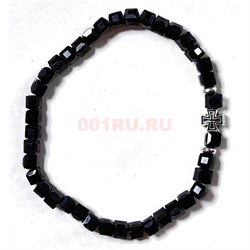 Браслет 6 мм черный с крестиком - фото 224306