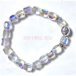 Браслет 10 мм прозрачный с крестиком - фото 224314