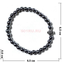 Браслет из гематита 6 мм с крестиком цвет металл - фото 224319