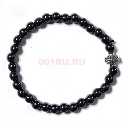 Браслет из гематита 6 мм с крестиком цвет черный - фото 224320