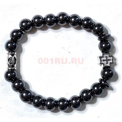 Браслет из гематита 8 мм с крестиком цвет черный - фото 224324