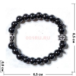 Браслет из гематита 8 мм с крестиком цвет черный - фото 224325