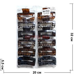 Заколка (RV-7532) краб тигровый прямоугольный 12 шт/упаковка - фото 224373