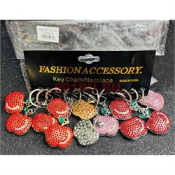 Брелок металлический (KY-B185) яблоко со стразами 12 штук/упаковка - фото 224424