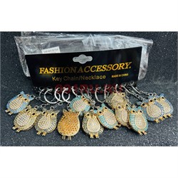 Брелок металлический (KY-B184) сова со стразами 12 штук/упаковка - фото 224428