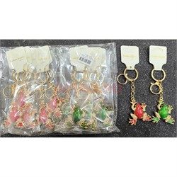 Брелок со стразами (KY-699) Лягушка металлическая 12 шт/упаковка - фото 224463