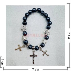 Браслет из гематита (BR-5187) с фурнитурой и крестиками 12 шт/упаковка - фото 224504