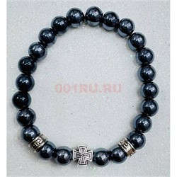 Браслет из гематита (BR-5188) с фурнитурой и крестиком 12 шт/упаковка - фото 224505