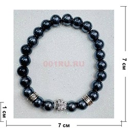Браслет из гематита (BR-5188) с фурнитурой и крестиком 12 шт/упаковка - фото 224506