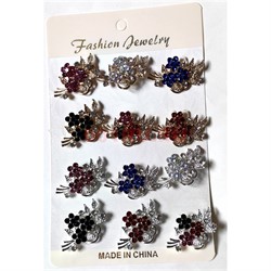 Броши со стразами (S-66) цветы 12 шт/упаковка - фото 224665