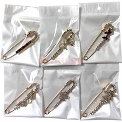 Брошь (N-59) металлическая с бусинами и стразами 12 шт/упаковка - фото 224667