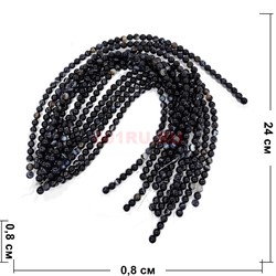 Нитка бусин 8 мм из черного агата полосчатый 48 бусин - фото 224684