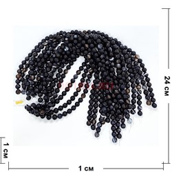 Нитка бусин 10 мм из черного агата полосчатый 39 бусин - фото 224686