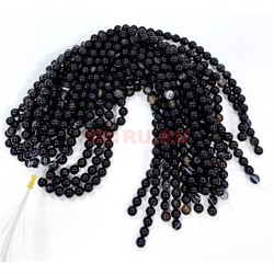 Нитка бусин 12 мм из черного агата полосчатый 32 бусины - фото 224687