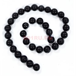 Нитка бусин 12 мм из черного агата полосчатый 32 бусины - фото 224689