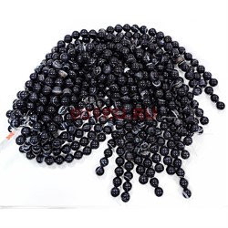 Нитка бусин 14 мм из черного агата полосчатый 28 бусин - фото 224690