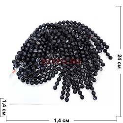 Нитка бусин 14 мм из черного агата полосчатый 28 бусин - фото 224691