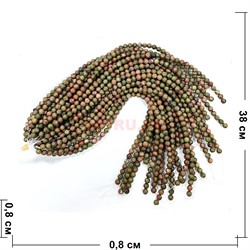 Нитка бусин 8 мм из зеленой яшмы (яшма унакит) 38 см - фото 224765