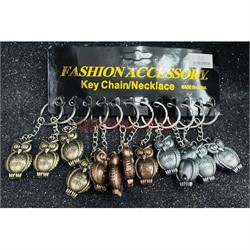 Брелок металлический (KY-915) сова 3 цвета 12 шт/упаковка - фото 224784