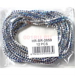 Браслет металлический со стразами (BR-2659) синий цвет 12 шт/упаковка - фото 224815