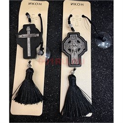 Подвеска православная (B-84) деревянная черная с присоской 12 шт/упаковка - фото 224871