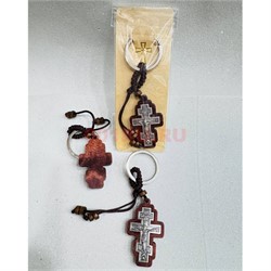 Брелок деревянный (B-93) с крестом 12 шт/упаковка - фото 224892