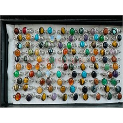 Кольца овальные (KL-2315) с камнями 100 шт/упаковка - фото 224906