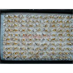 Кольцо металлическое (KL-2322) с 2 фианитами цвет золото 100 шт/упаковка - фото 224936