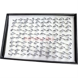 Кольцо металлическое (KL-2304) с 2 фианитами цвет серебро 100 шт/упаковка - фото 224940