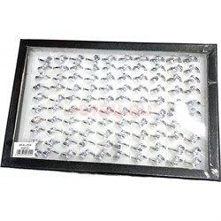 Кольцо металлическое (KL-2304) с 2 фианитами цвет серебро 100 шт/упаковка - фото 224942