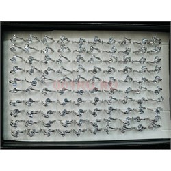 Кольцо металлическое (KL-2304) с 2 фианитами цвет серебро 100 шт/упаковка - фото 224943