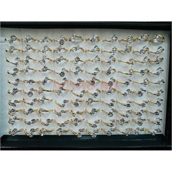 Кольцо металлическое (KL-2305) с 2 фианитами цвет золото 100 шт/упаковка - фото 224944