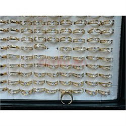 Кольцо металлическое (KL-2319) с фианитами цвет золото 100 шт/упаковка - фото 224950