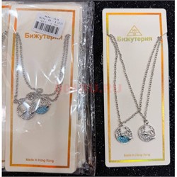 Подвеска парная металлическая с цепочкой (B-123) пальма и рыбка 12 шт/упаковка - фото 225013